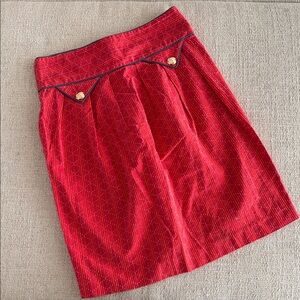 Anthropologie Vibrant Red A-Line Skirt with Gold Details